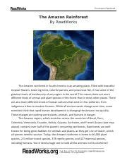 amazon rainforest by readworks answers Kindle Editon