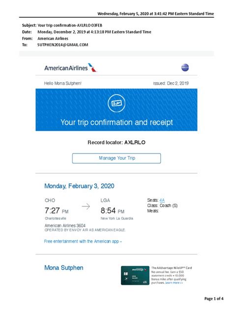 american airlines receipt PDF