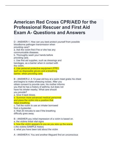 american red cross professional rescuer exam answers Doc