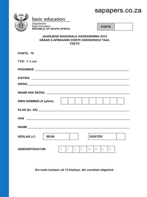 ana grade 6question papers PDF