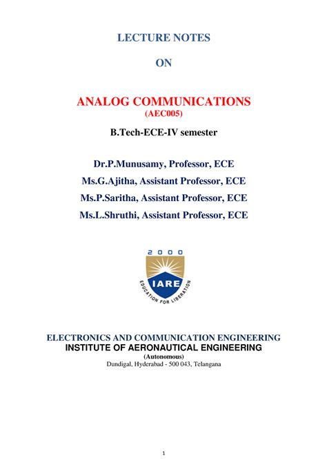 analog communication technique lecture notes all chapter PDF