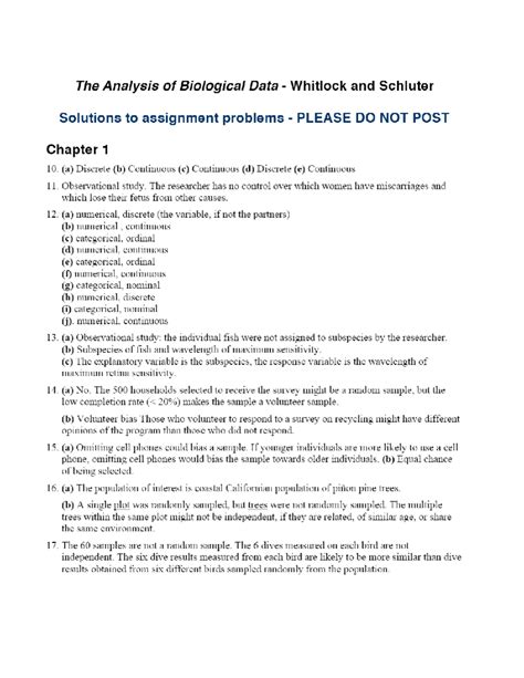 analysis of biological data assignment problem answers Doc