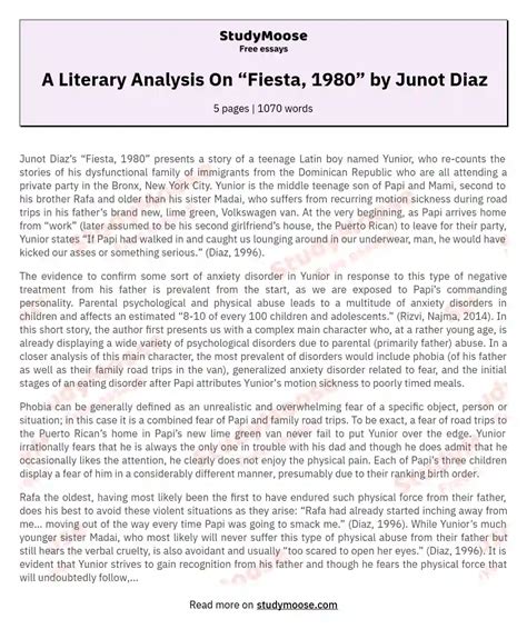 analysis of fiesta by junot diaz Reader