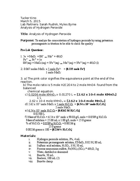 analysis of hydrogen peroxide pre lab answer Epub