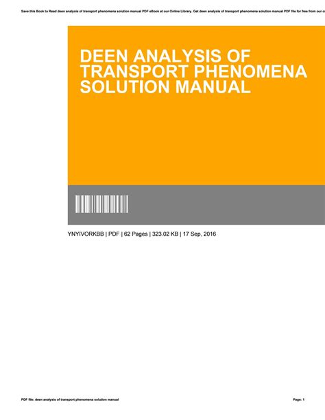 analysis of transport phenomena deen solution Reader