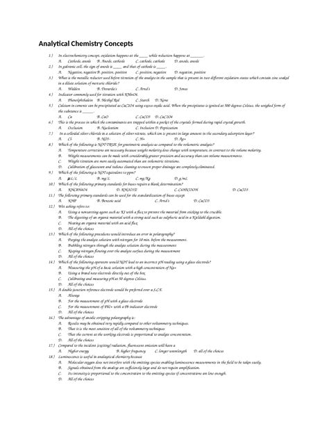 analytical chemistry multiple choice questions with answers Epub