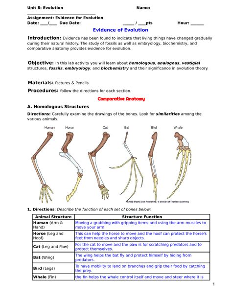 anatomical evidence of evolution lab answer key Epub