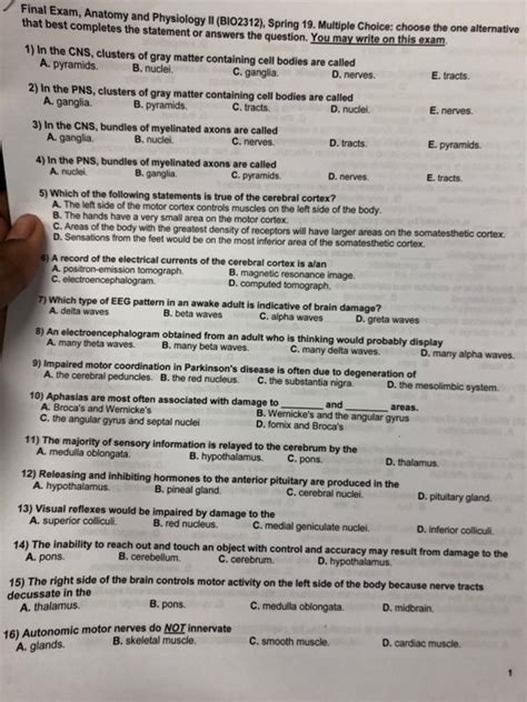 anatomy and physiology 2 final exam answers Doc