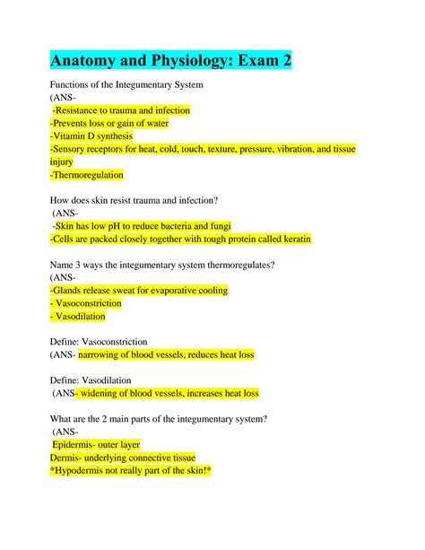 anatomy and physiology exam 2