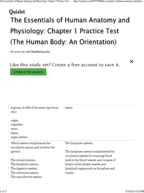 anatomy and physiology practice test chapter 1 Kindle Editon