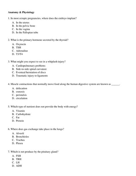 anatomy and physiology quiz questions and answers Reader
