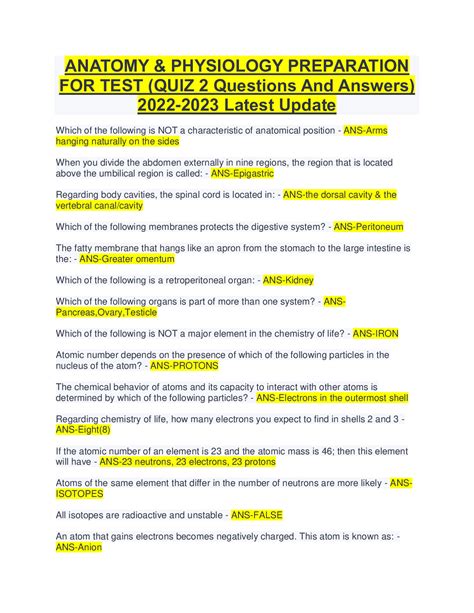 anatomy and physiology quiz questions and answers Reader