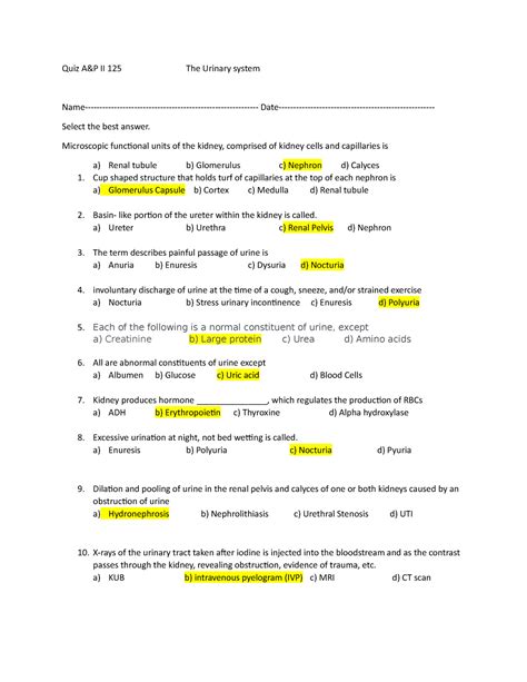 anatomy urinary system mastery test answers Kindle Editon