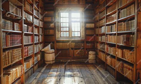 ancient library shelves with scrolls