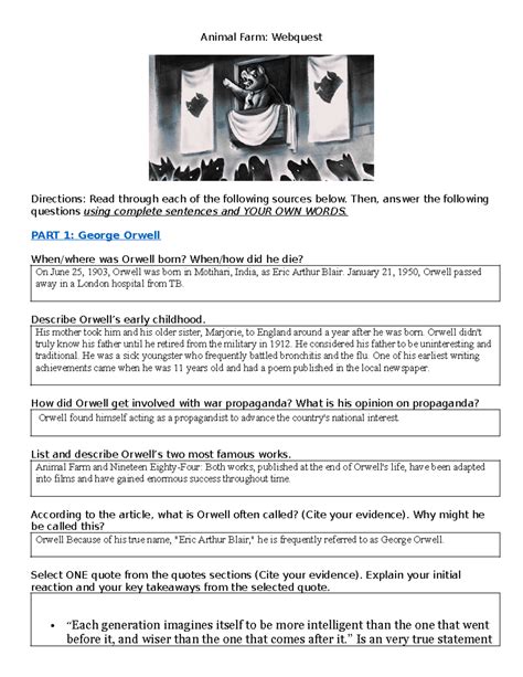 animal farm webquest answer key Doc