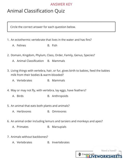 animal kingdom classification quiz and answer key Reader