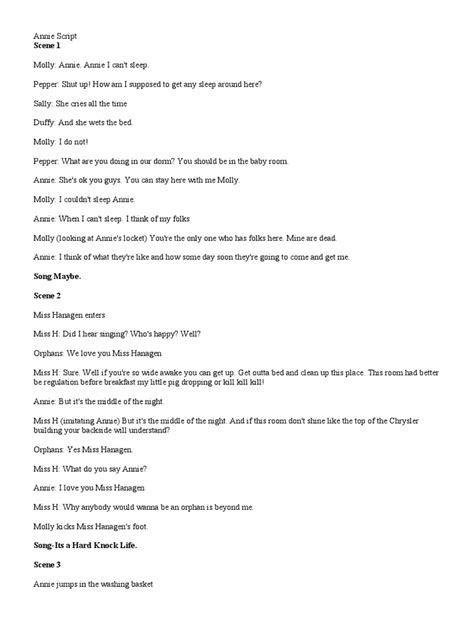 annie the musical printable script PDF