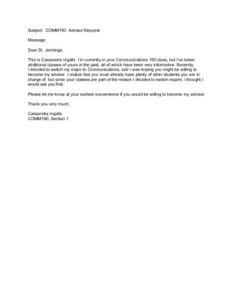 ansent email to proffessor example