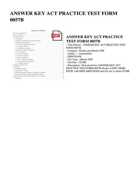 answer key act practice test form 0057b Reader