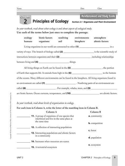 answer key chapter 2 principles of ecology reinforcement Reader