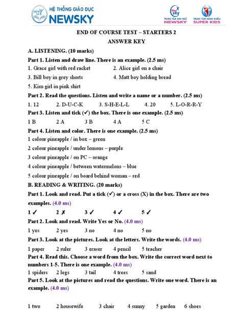 answer key end of course review sheet PDF