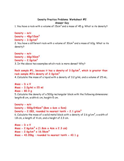 answer key for density determination Doc