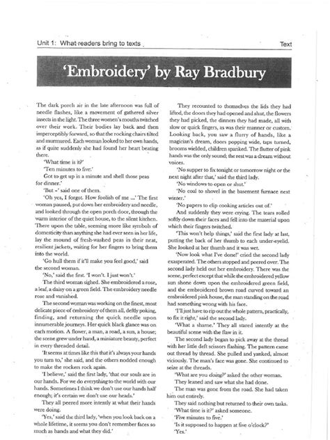 answer key for embroidery by ray bradbury Kindle Editon