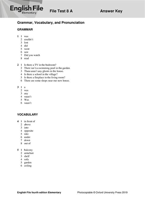 answer key for english file elementary tests Doc