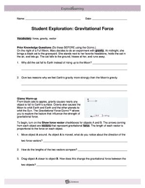 answer key for gravitational force gizmo PDF