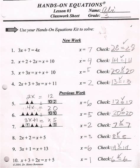 answer key for hands on equations Kindle Editon