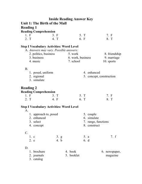 answer key for inside 3 second edition Doc