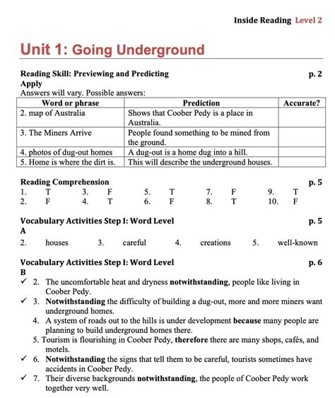 answer key for inside reading 2 Reader