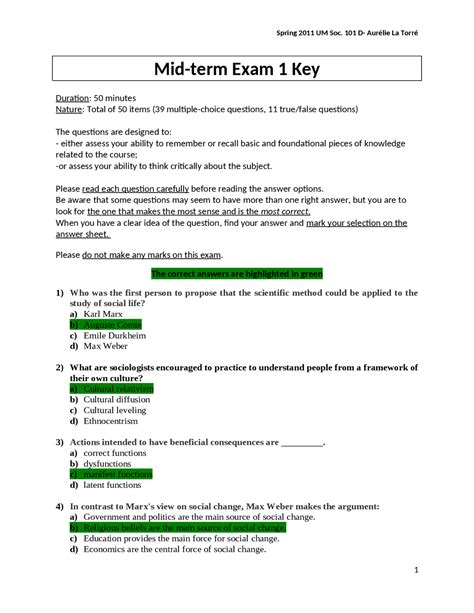 answer key for introduction to sociology midterm Kindle Editon