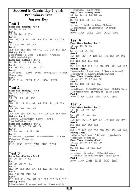 answer key for preliminary english PDF