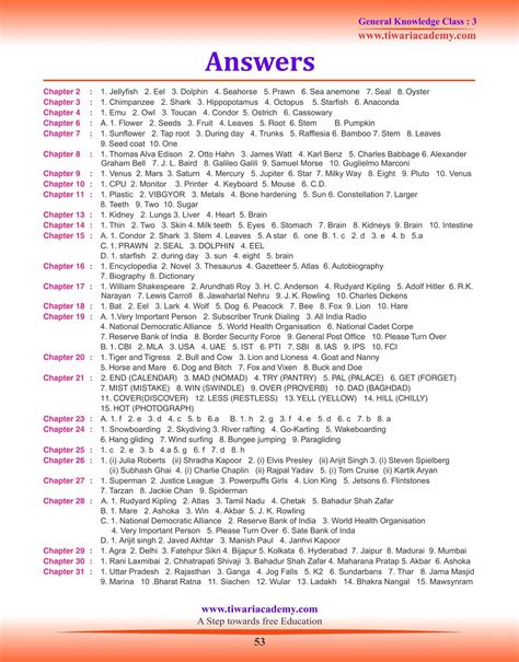 answer key general knowledge today class 3 Doc