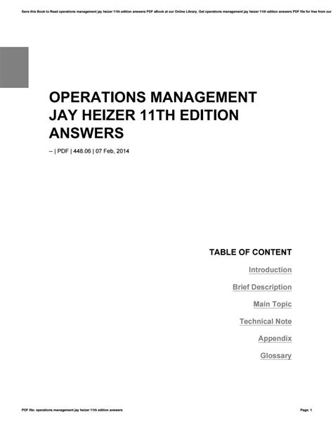 answer key operations management jay heizer Reader