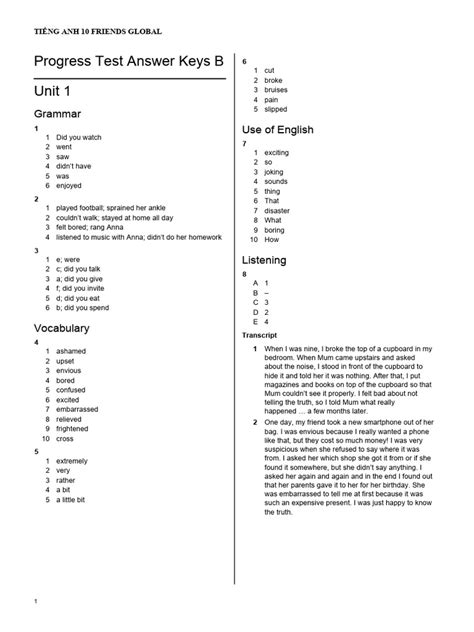 answer key progress tests b Reader