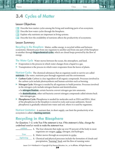 answer key to cycles of matter Epub