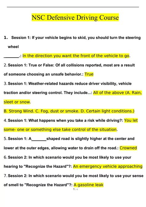 answer key to defensive driving course Kindle Editon