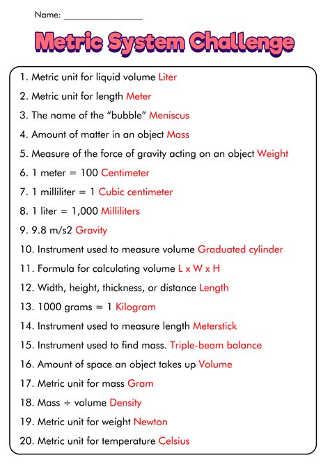 answer key to metric system challenge PDF