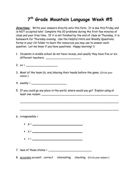 answer key to mountain language 7th grade Reader