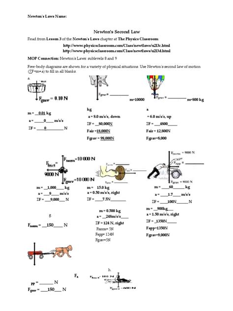 answer key to newtons law physics classroom PDF