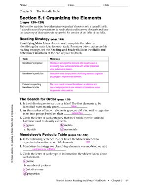 answer key to organizing elements PDF