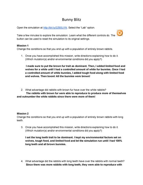 answer key to phet lab evolution bunny Reader