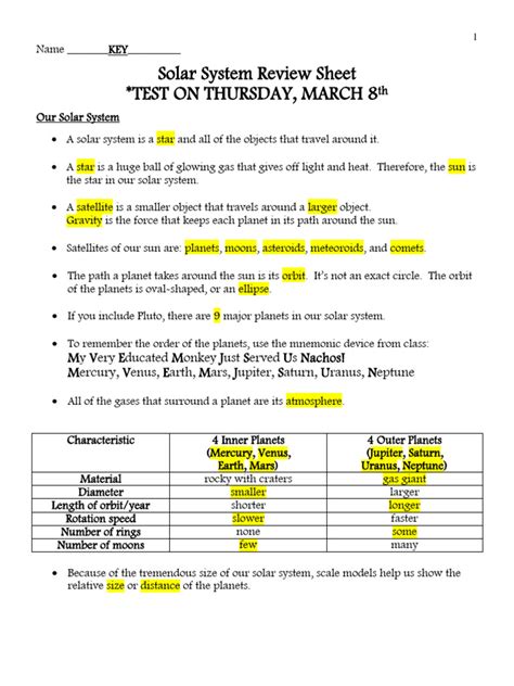 answer key to solar system review sheet Kindle Editon