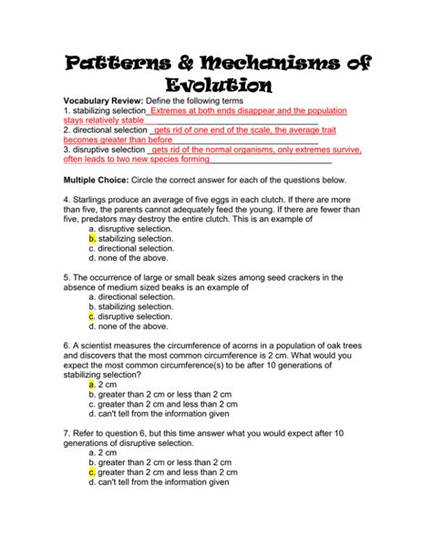 answer key to the mechanisms of evolution PDF