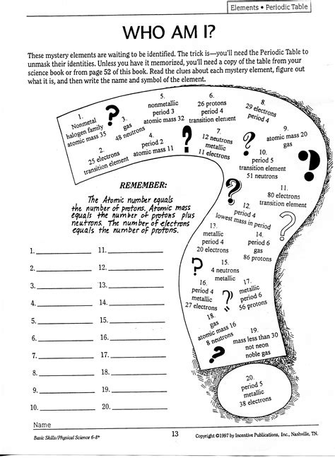 answer key to who am i elements PDF