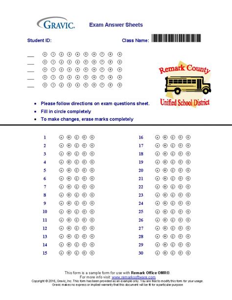 answer sheet for 30 questions Reader