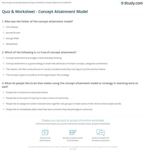 answer sheet for concept attainment quiz Kindle Editon