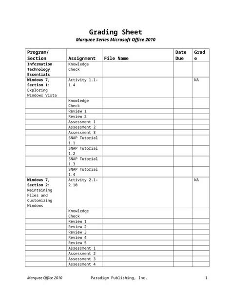 answer sheet for marquee series access2013 PDF